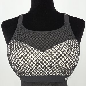 Black Mesh High-Neck Sports Bra with Leopard Print Lining